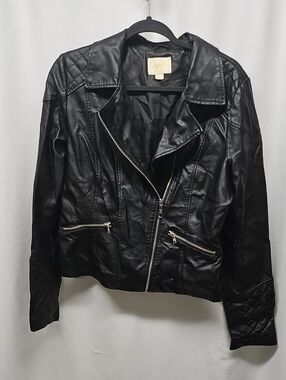 Nicki Minaj Black Faux Leather Moto Jacket with Quilted Shoulders